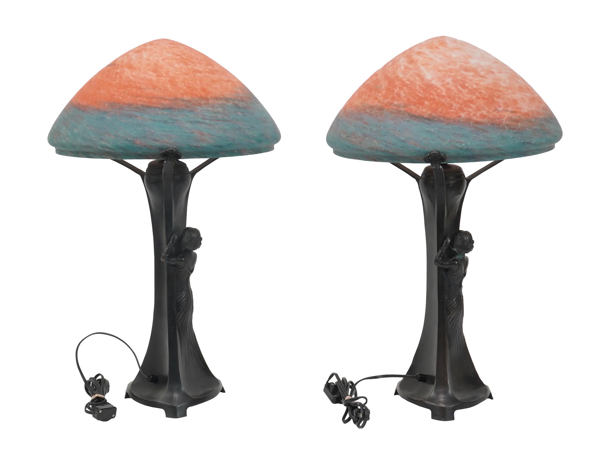 PAIR OF ART NOUVEAU STYLE TWO TONE TABLE LAMPS PIC-2